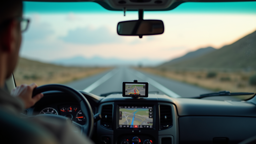 Close-up view of a box truck dashboard with GPS navigation system