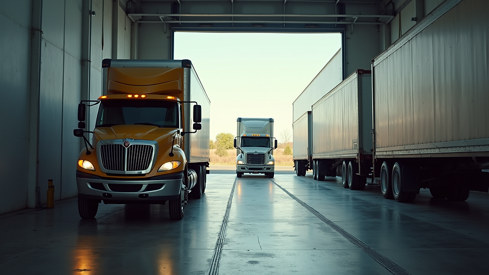 Eye-level view of a box truck parked at a loading dock