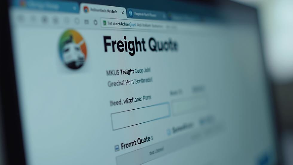 Close-up view of a computer screen showing an online freight quote form