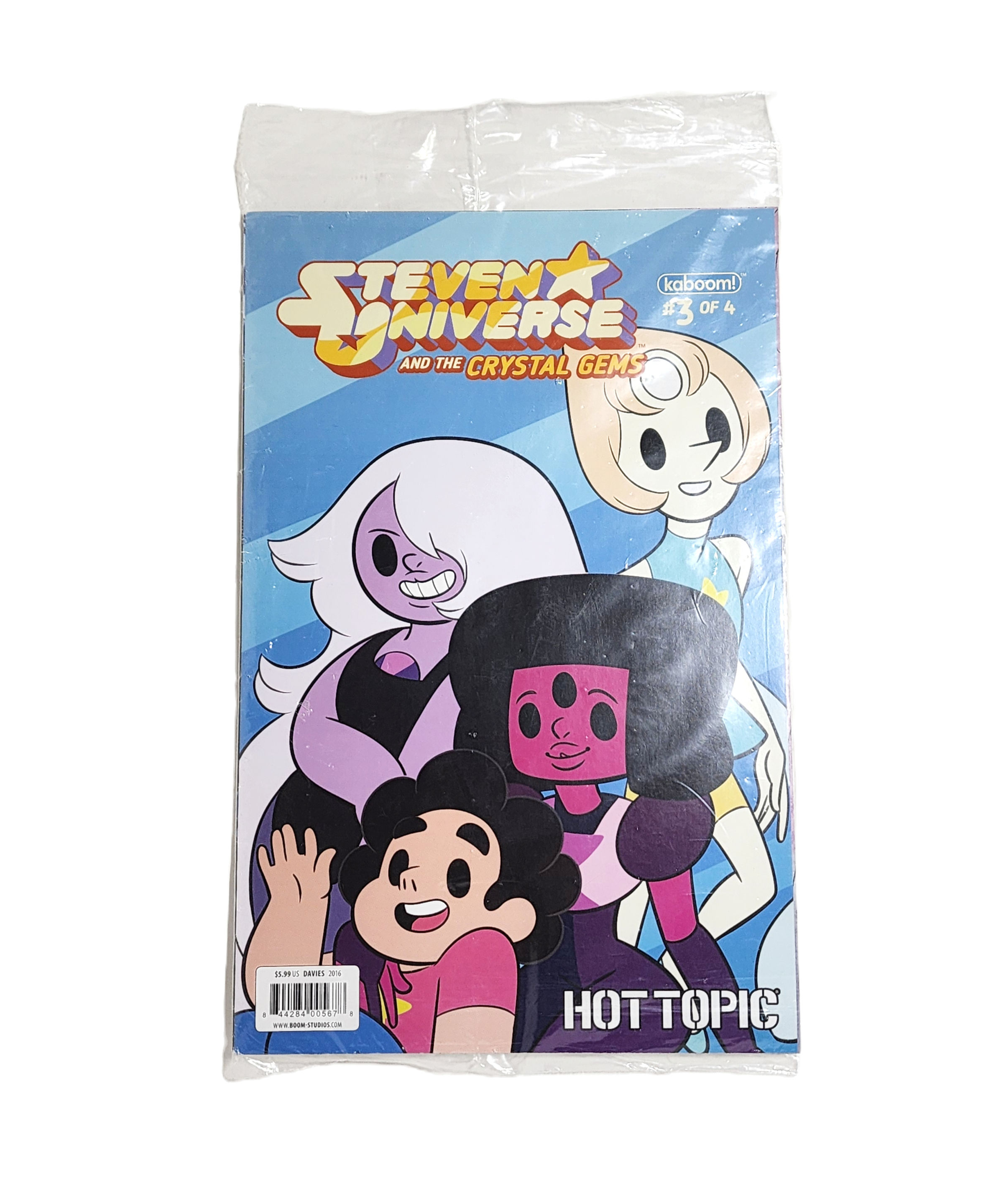 Steven Universe comic book cover with characters and HOT TOPIC logo.
