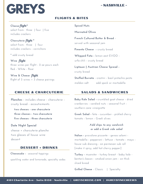 Nashville Spring Summer 2026 Menu