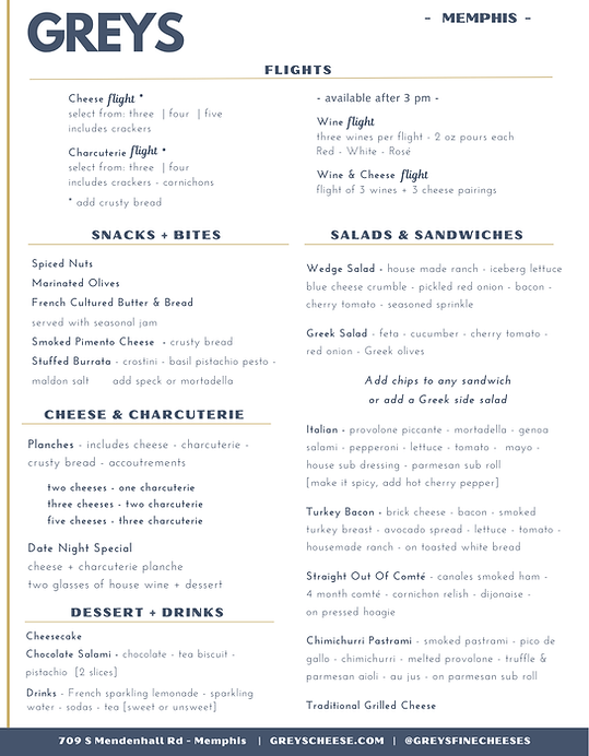 Memphis Menu - Best Sandwiches - Cheese - Charcuterie 