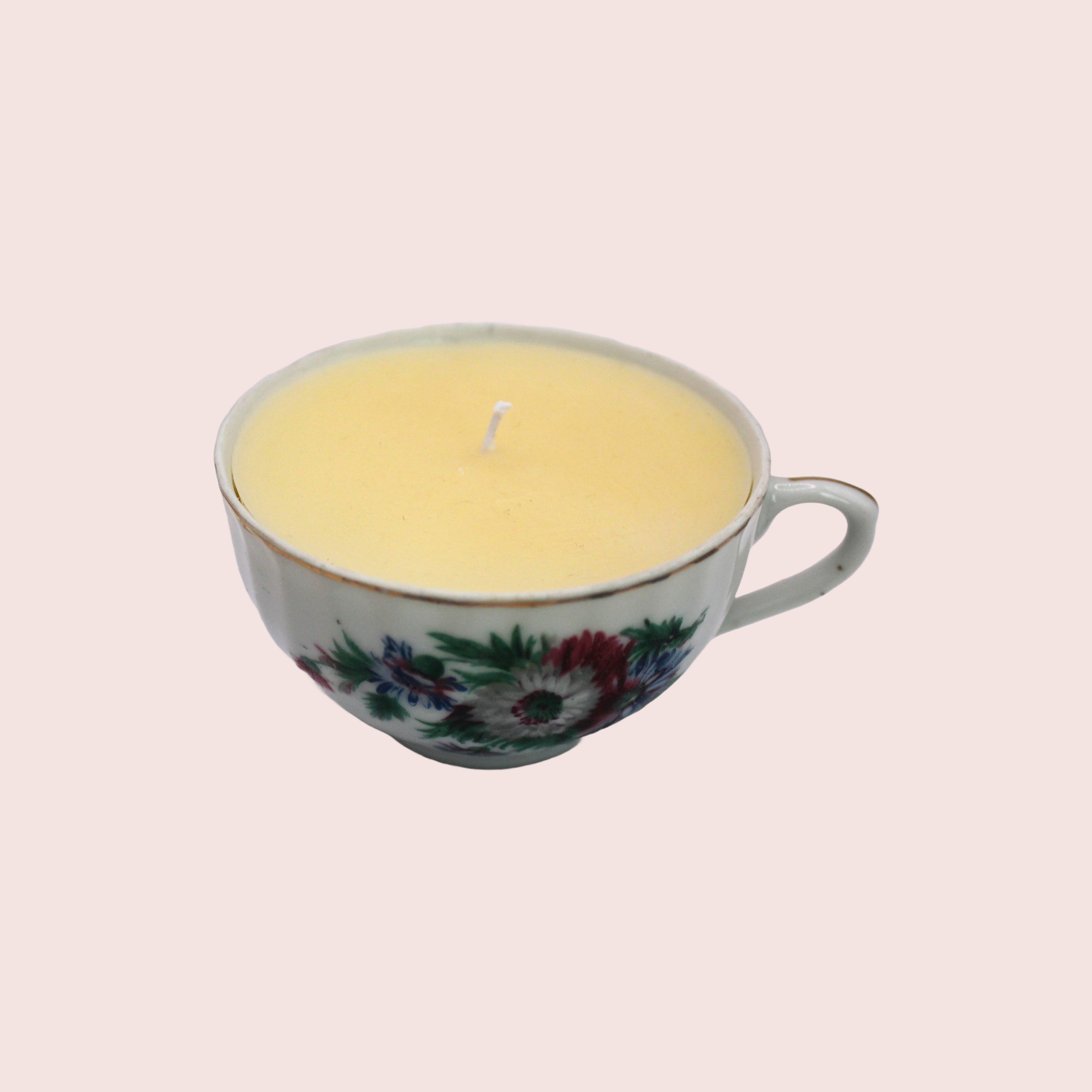Tea Cup Candle - Paintbrush Floral Honey Vanilla Scented