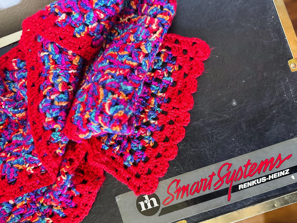 Thumbnail: Warm Winter Scarf Handmade Red & Rainbow