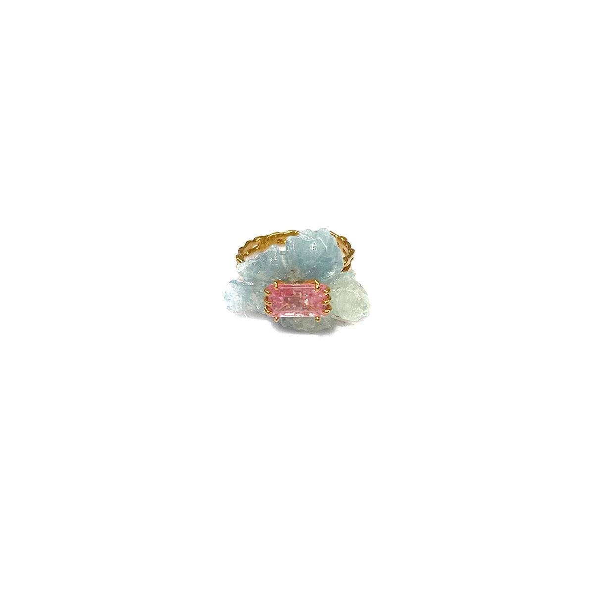 O'KEEFFE PASSION TINY aquamarine & pink spinel 10K gold ring