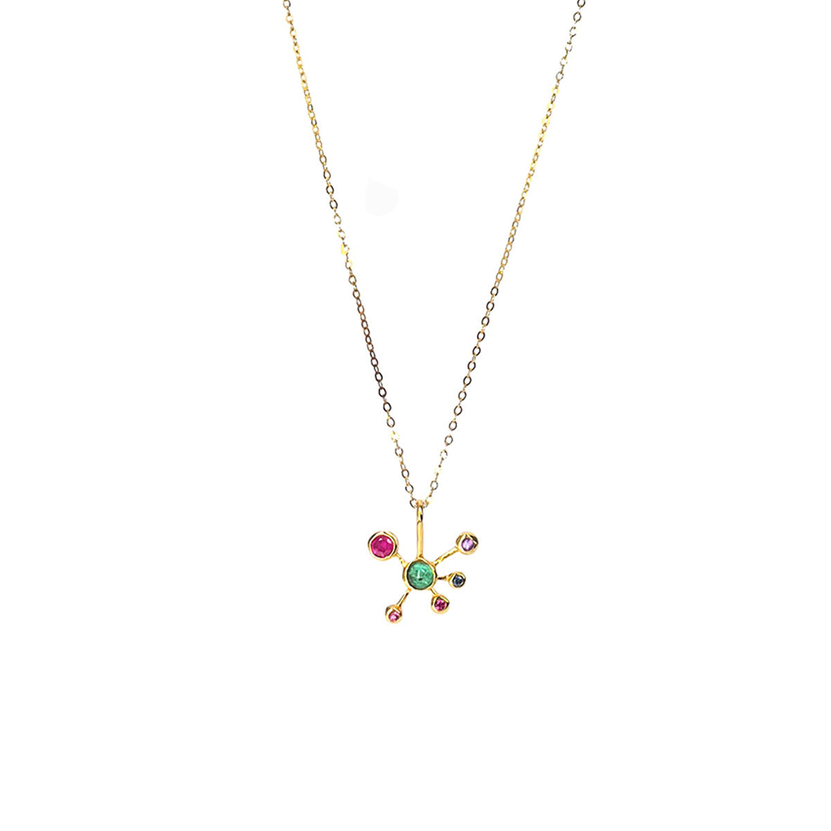 HAPPY MOLY multi stone 10K gold pendant