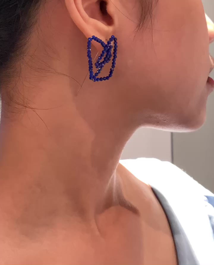 Thumbnail: STARDUST lapis lazuli silver asymmetrical earrings