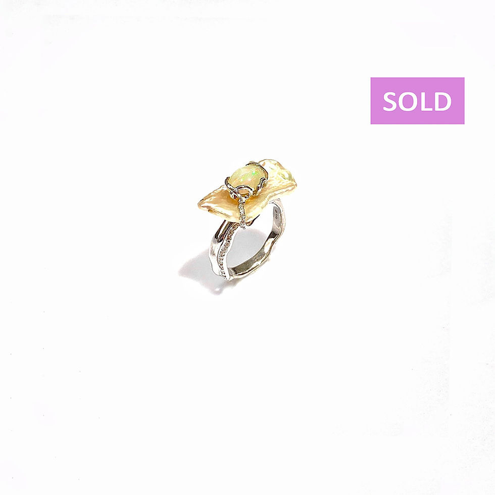 MORNING GLORY keshi pearl, crystal opal & diamond - 14K white gold ring