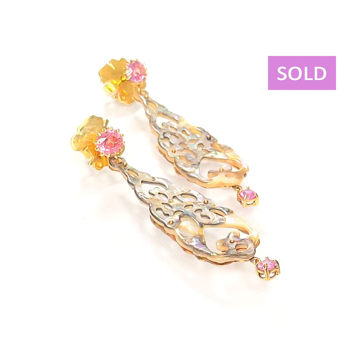 ZELDA pink spinel & mother of pearl - 18K gold earring