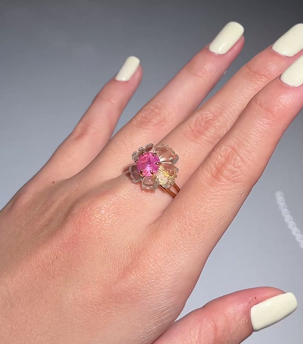 Thumbnail: PETALE’A PASSION aquamarine, pink spinel -  silver & 9K gold ring