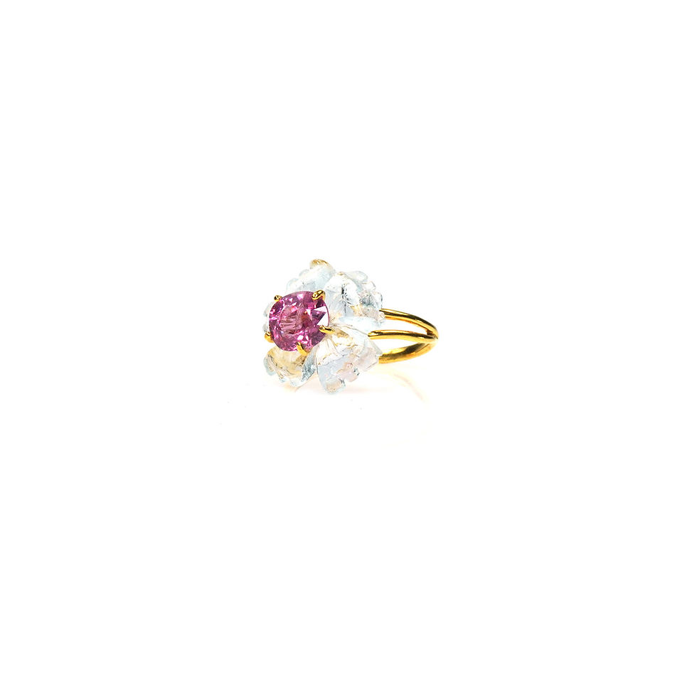 Thumbnail: PETALE’A PASSION aquamarine, pink spinel - 9K gold ring