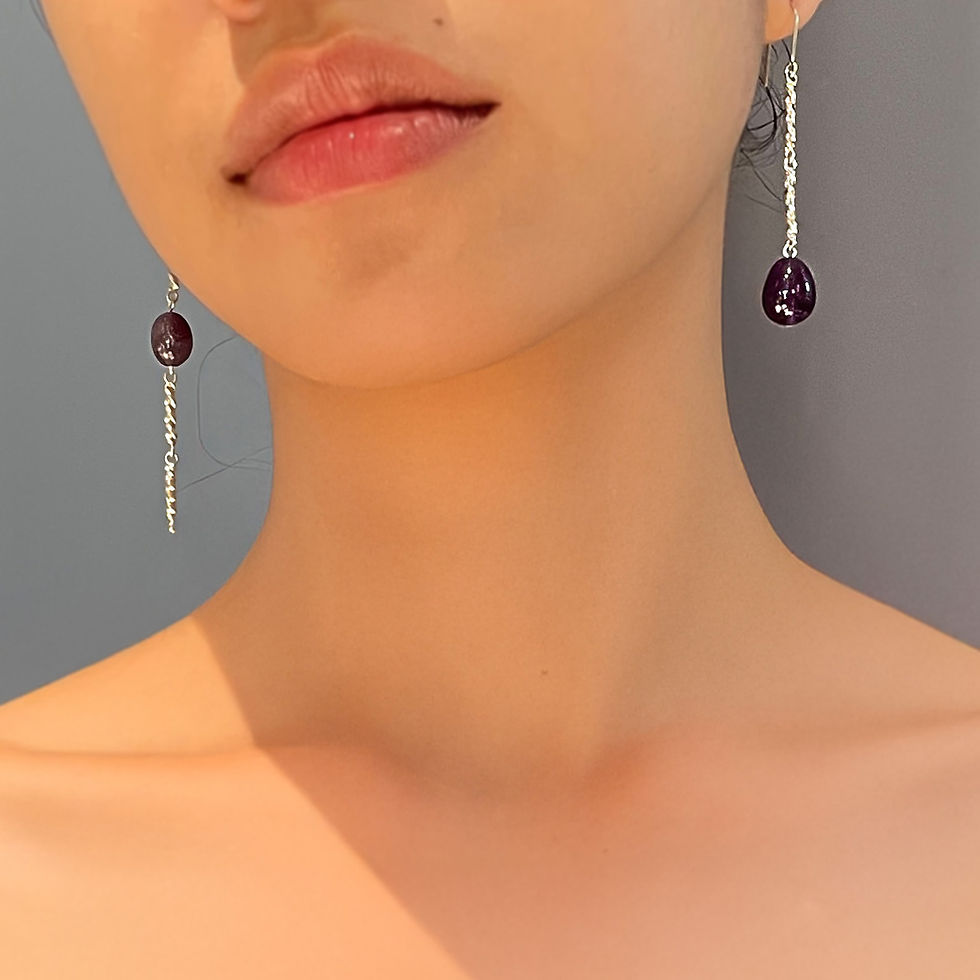 Thumbnail: MADRID amethyst silver asymmetrical earrings