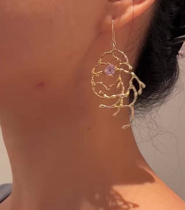 Thumbnail: BRANCHY ARABESQUE pink spinel silver earrings