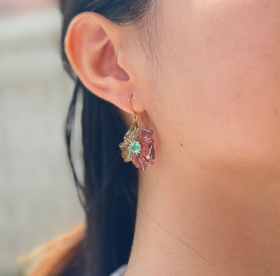 Thumbnail: O'KEEFFE PASSION tourmaline & apaite 10K gold earrings