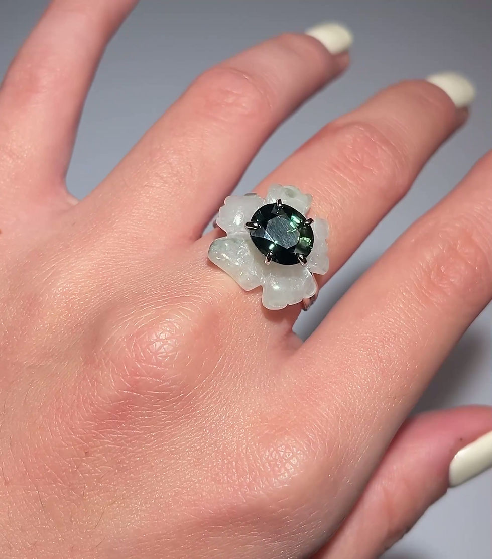 Thumbnail: PETALE’A PASSION jadeite, blue spinel -  silver & 9K white gold ring