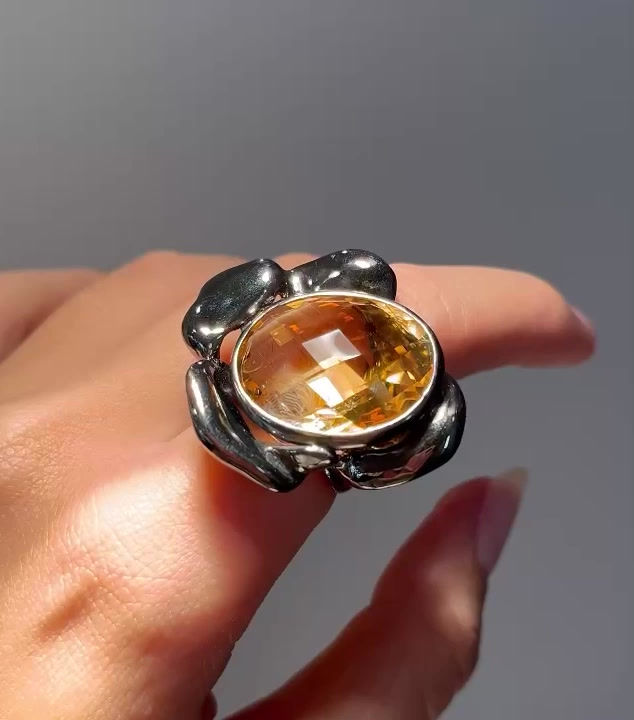 Thumbnail: SOFIA citrine - brass & silver ring