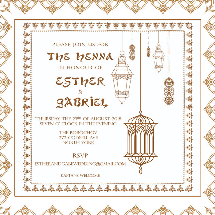 Stunning Custom Wedding Invitation for traditional Jewish Moroccan communities. Wedding festivities. Under The Umbrella Graphic Design Services