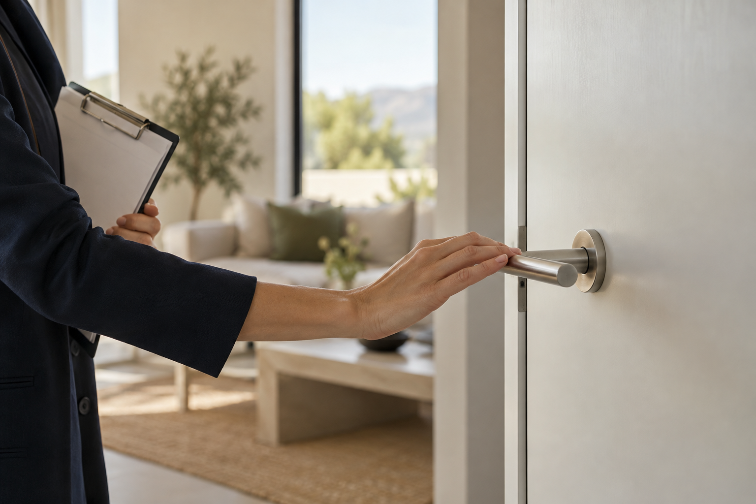 Checking a door during a home visit · concept image