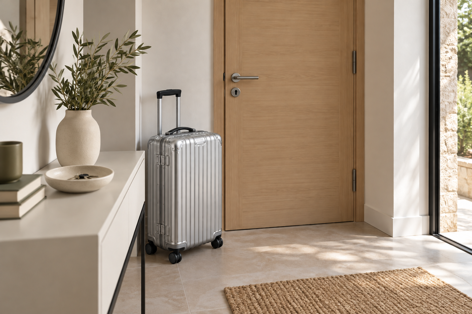 Suitcase and keys ready before leaving · concept image
