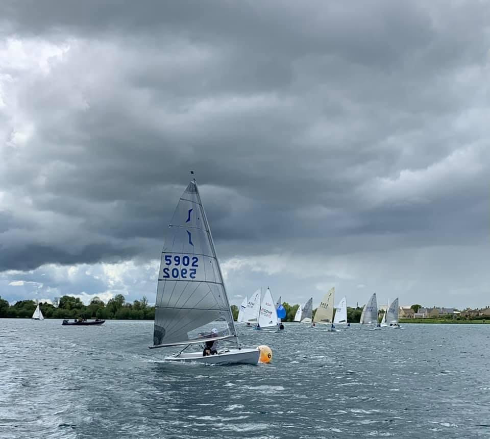 A darkening sky with Blind Sailing boats mixing it in with 20 club boats.