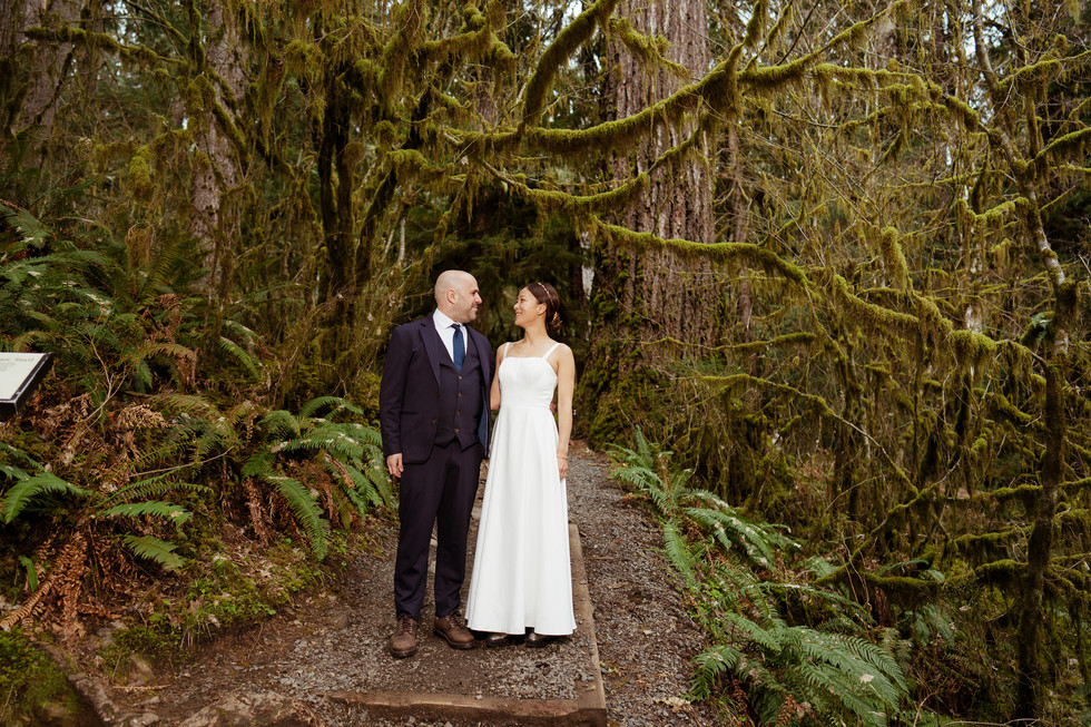 Couple's Olympic National Park elopement in Hoh Rain Forest