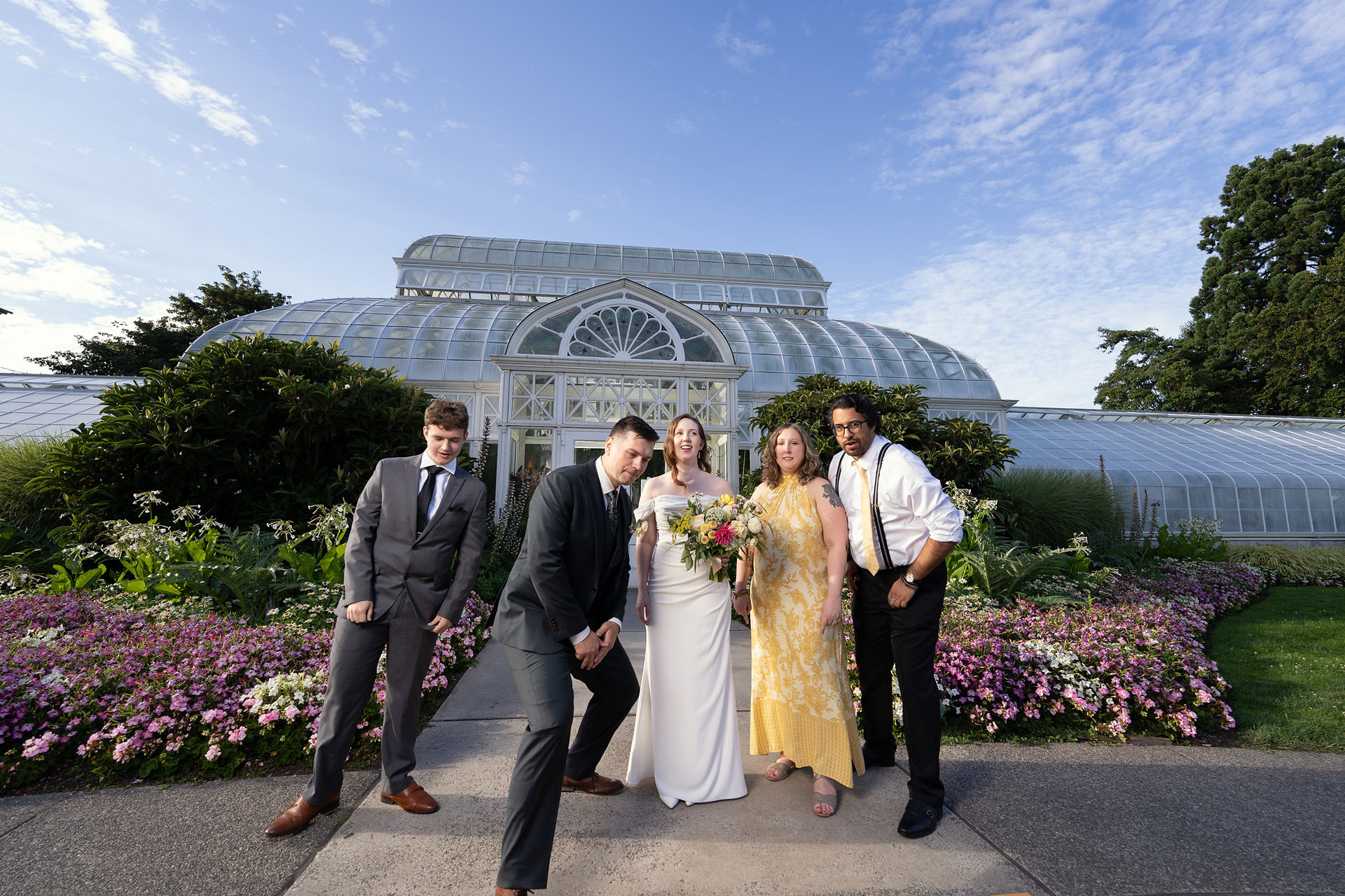 Wedding party at Volunteer Park Conservatory in Seattle