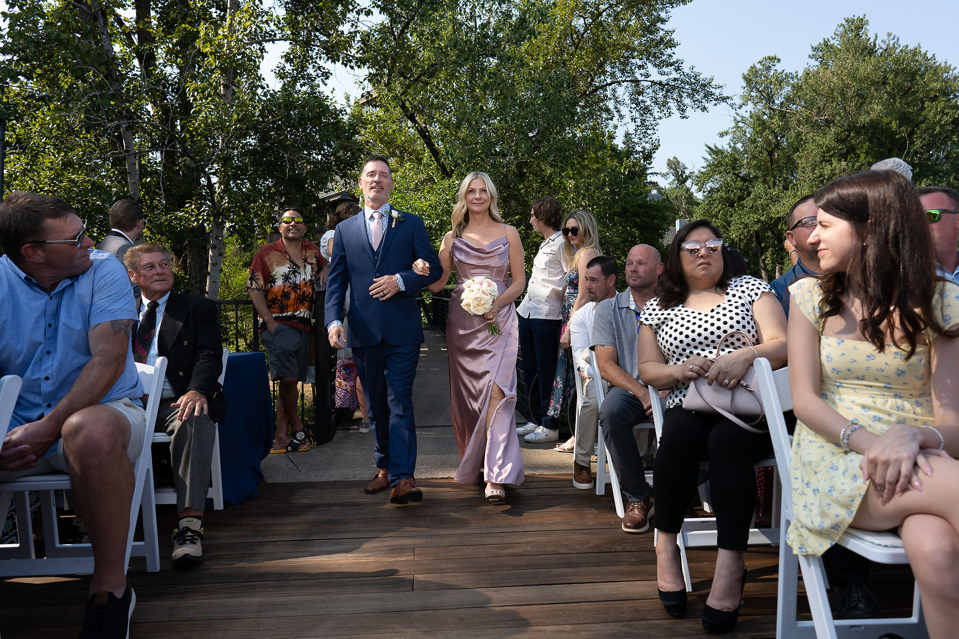 Man and woman walk wedding aisle, The Foundry Lake Oswego Oregon.