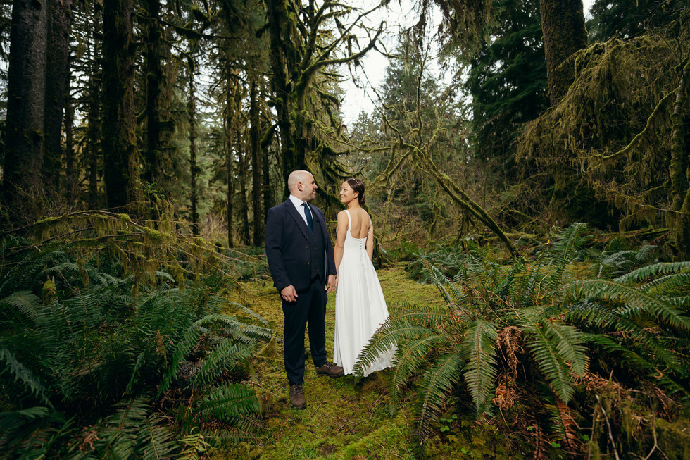 Couple's Olympic National Park elopement in rainforest