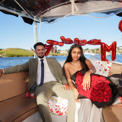 Romantic boat proposal, couple smiles, Seattle Love Story: A Heartfelt Boat Proposal | She Said Yes
