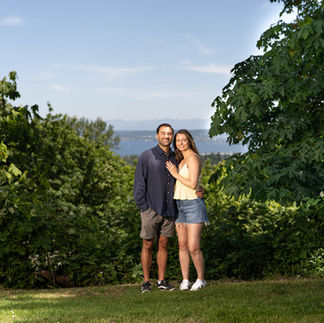 Happy couple embraces, Green Lake proposal