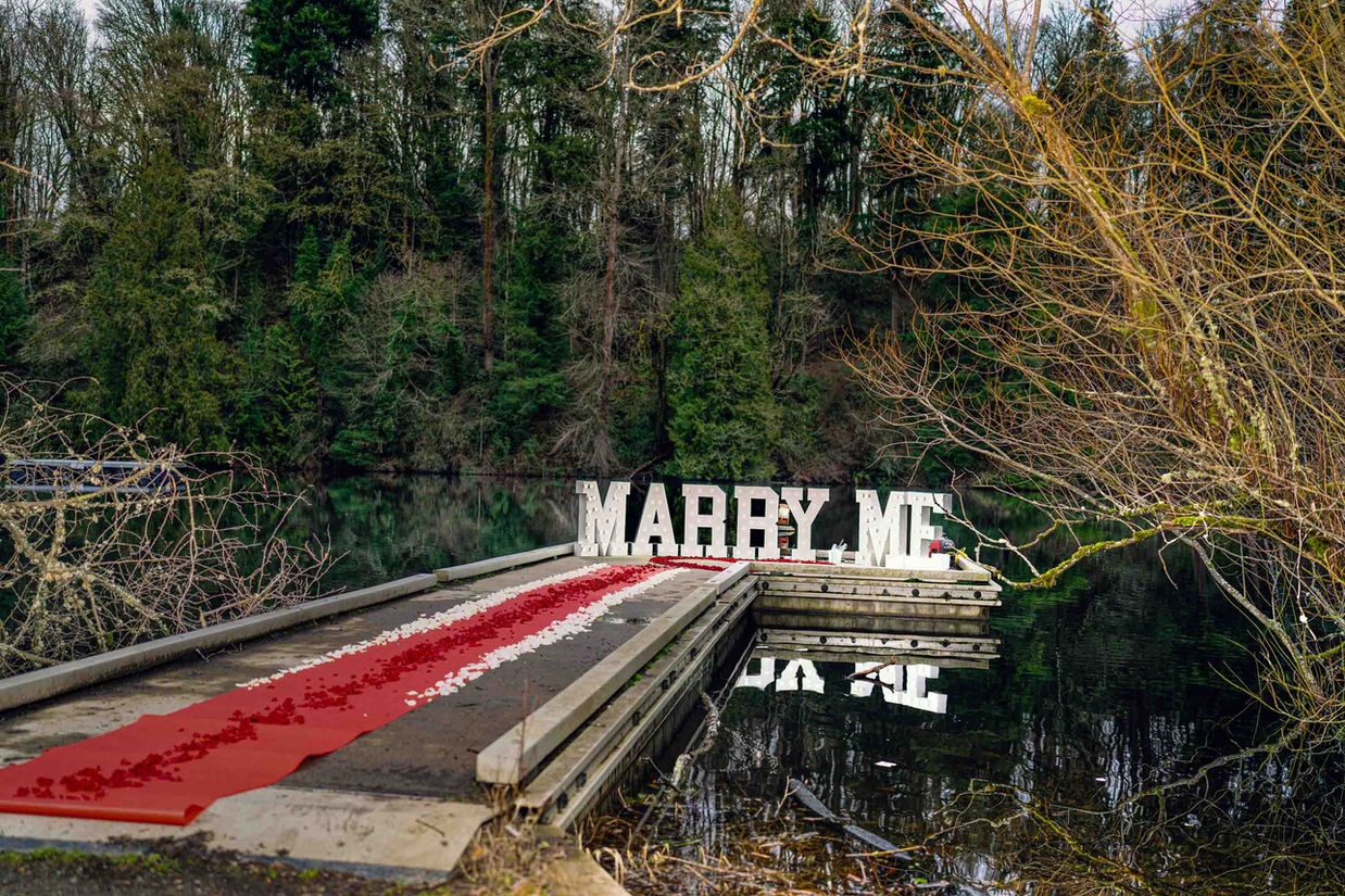 Romantic Marry Me sign on bridge