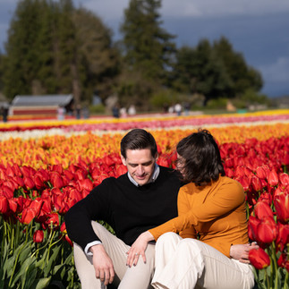 Engagement photo of couple at Skagit Tulip Festival