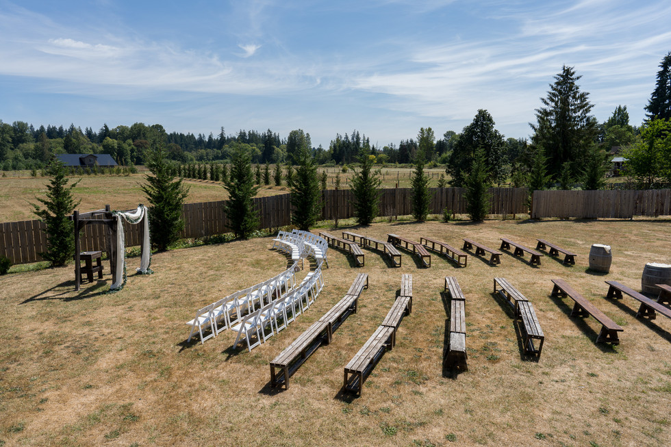 Outdoor wedding ceremony setup at The Barn on Jackson Chehalis WA.