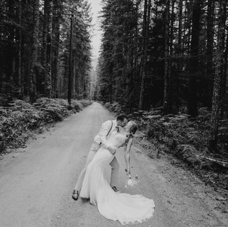 Bride and groom kiss at Forest Creek Darrington WA