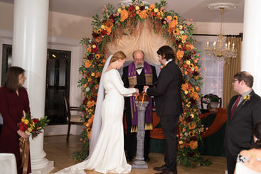 Bride and groom's White Salmon WA wedding unity ceremony, fall arch.