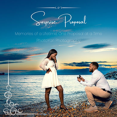 Man proposes to woman, Surprise Proposal visible text, PhotoYari Photography engagement photographer
