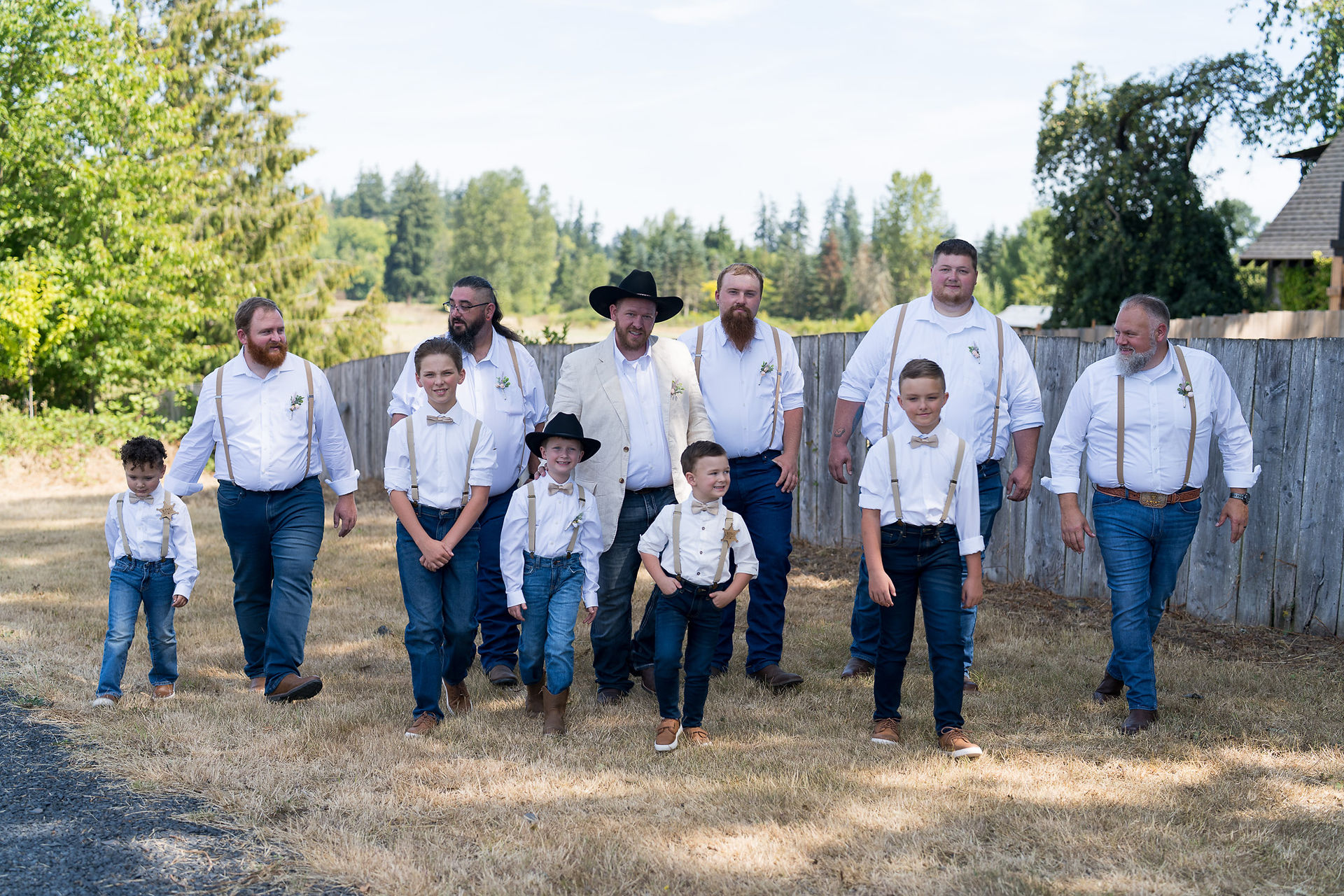 Men and boys in suspenders at Chehalis WA wedding, Barn on Jackson.