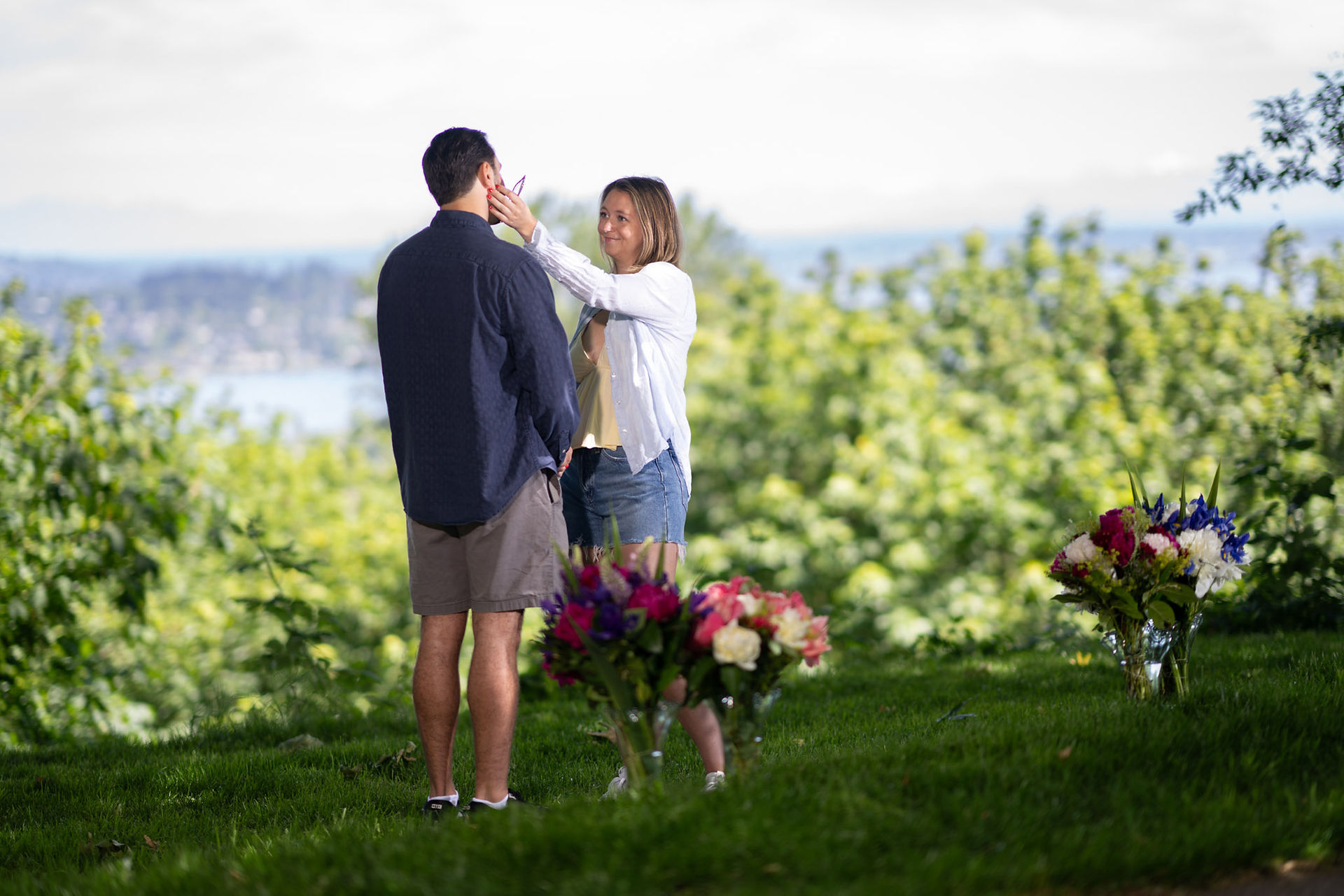 Romantic Green Lake proposal; Anthony surprised