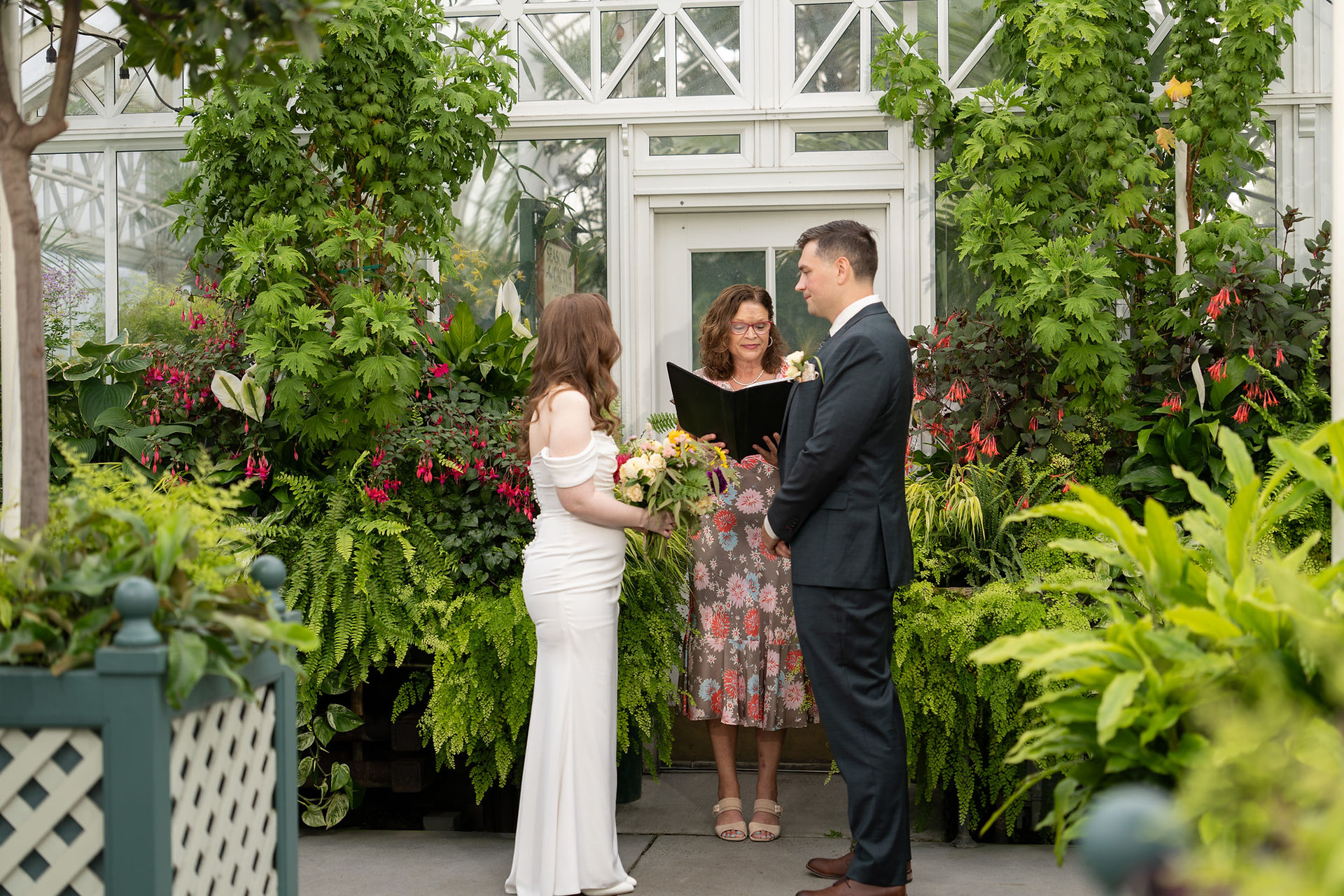 Wedding at Volunteer Park Conservatory in Seattle.