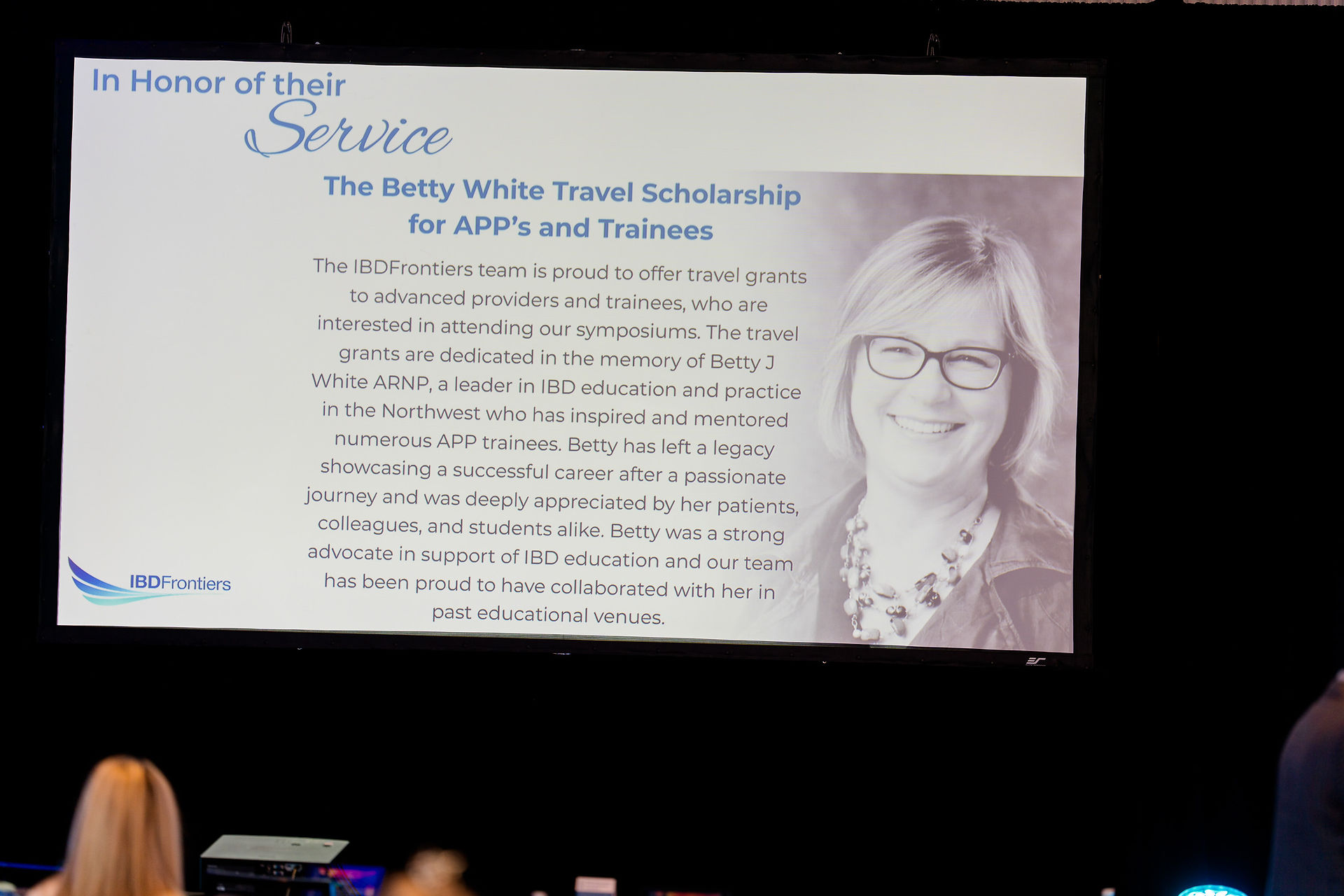 Betty White Travel Scholarship slide with Betty White photo
