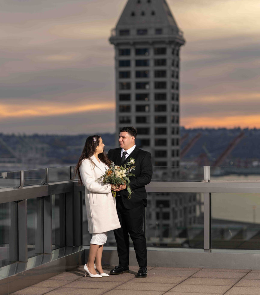 Happy couple's Seattle Courthouse wedding photo