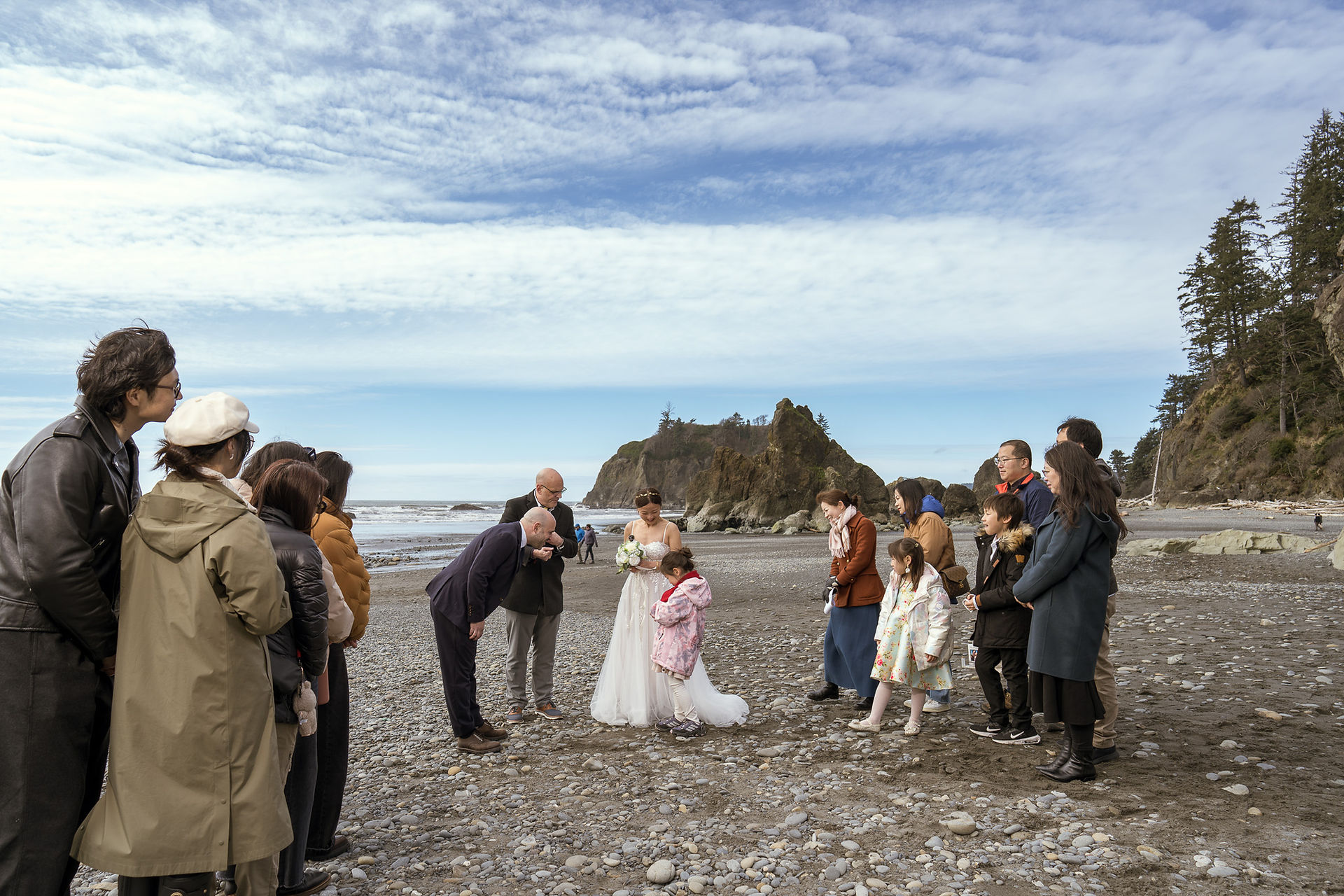Wedding ceremony on Ruby Beach during an Olympic National Park elopement.