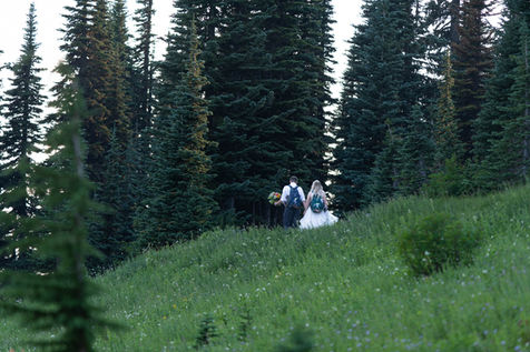 Couple walking, wedding attire, forest elopement