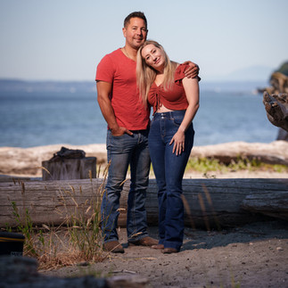 Couple in red and denim, Mt. Rainier elopement