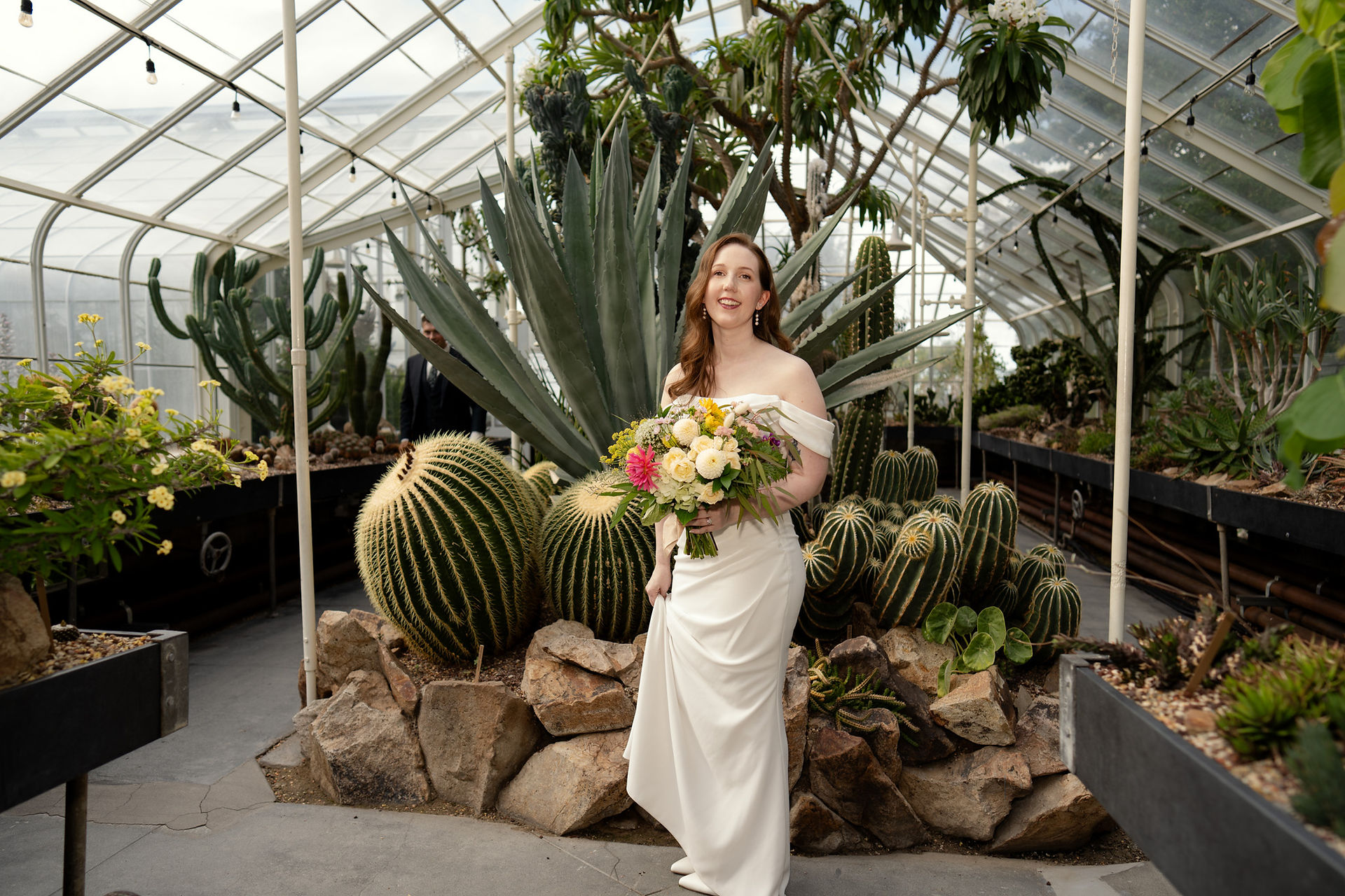 Bride at Volunteer Park Conservatory in Seattle.