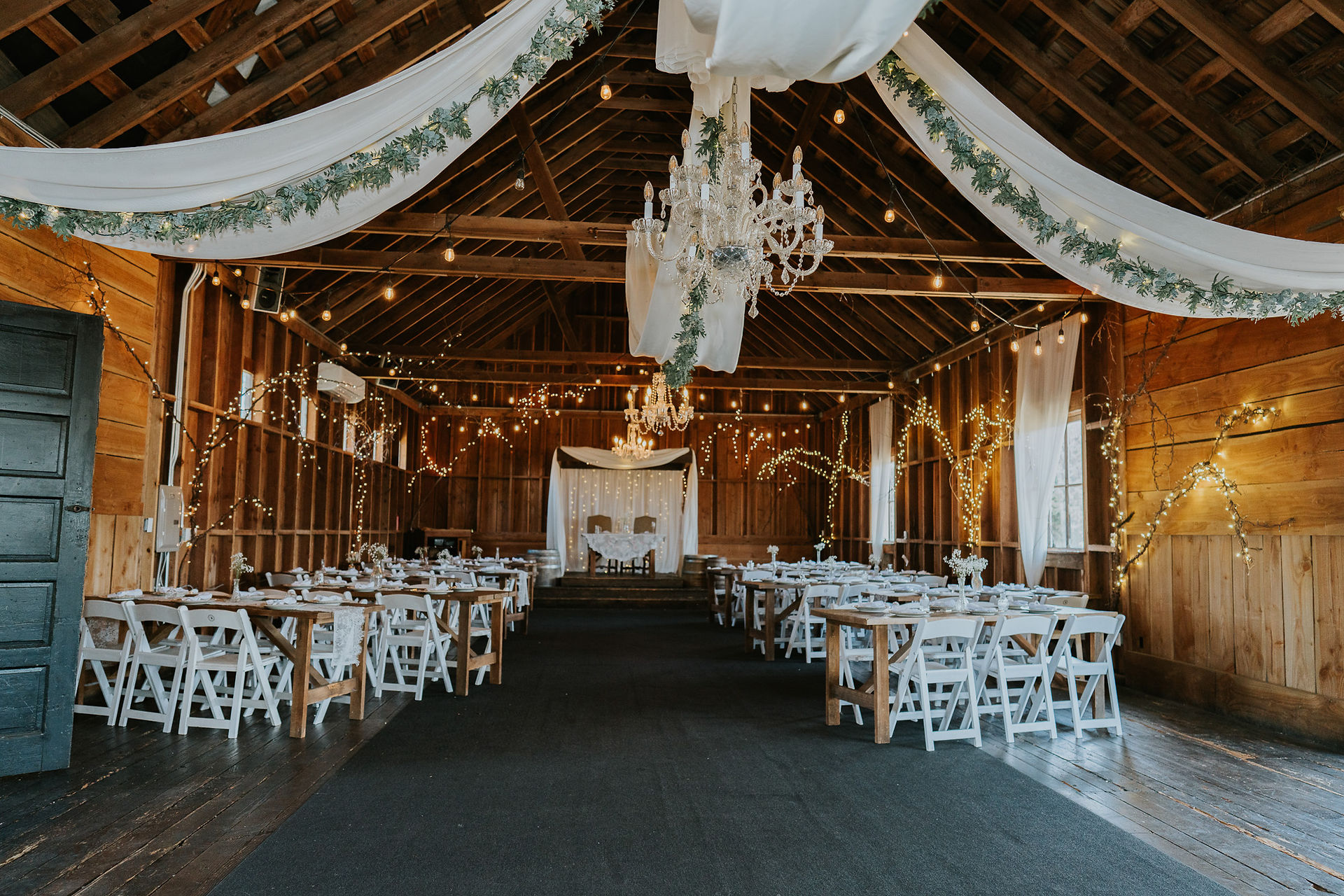Beautiful barn wedding reception setup, The Barn on Jackson, Chehalis WA.