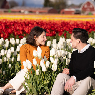 Couple in white tulips at Skagit Tulip Festival