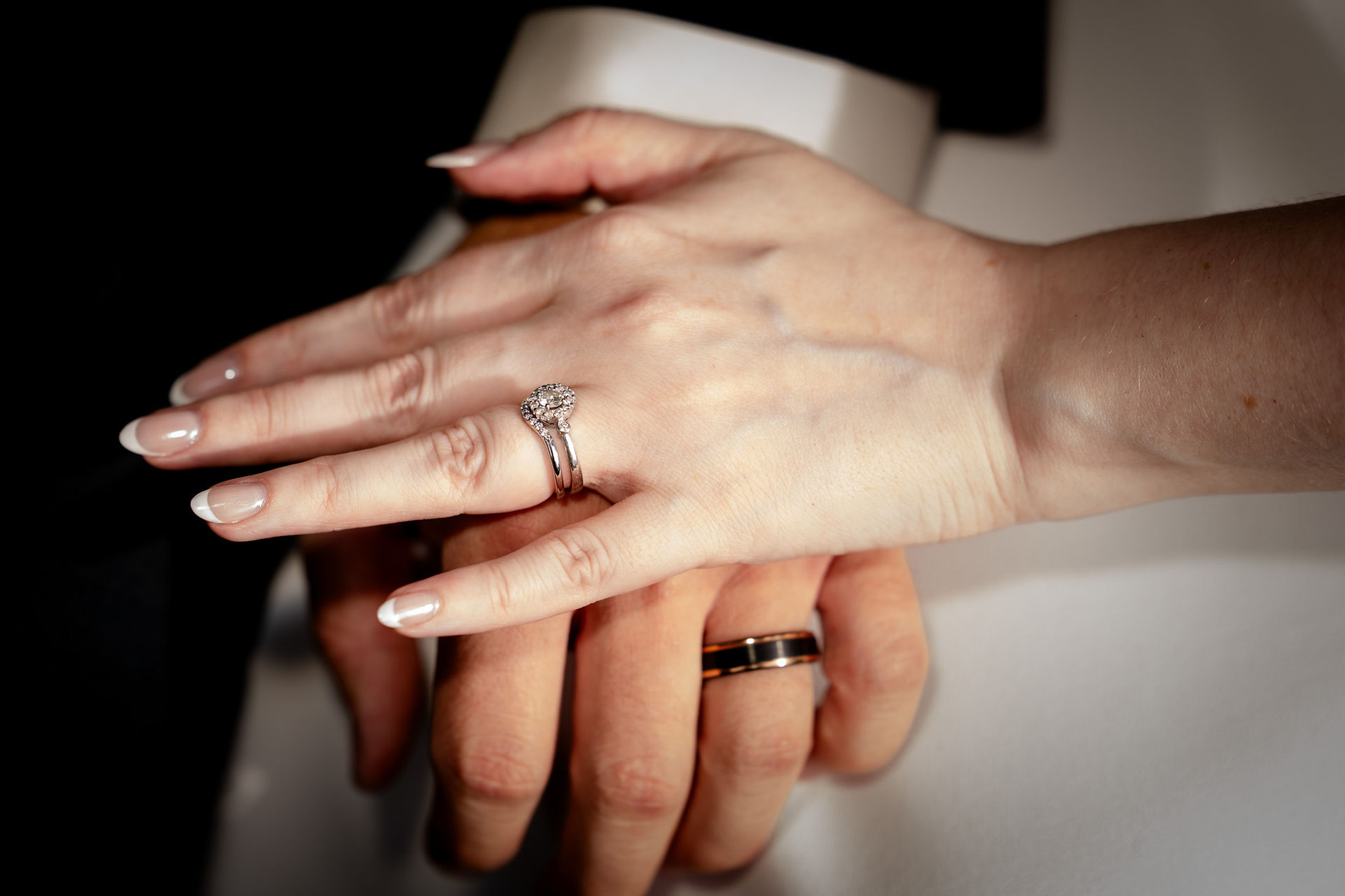 Wedding rings at Volunteer Park Conservatory in Seattle