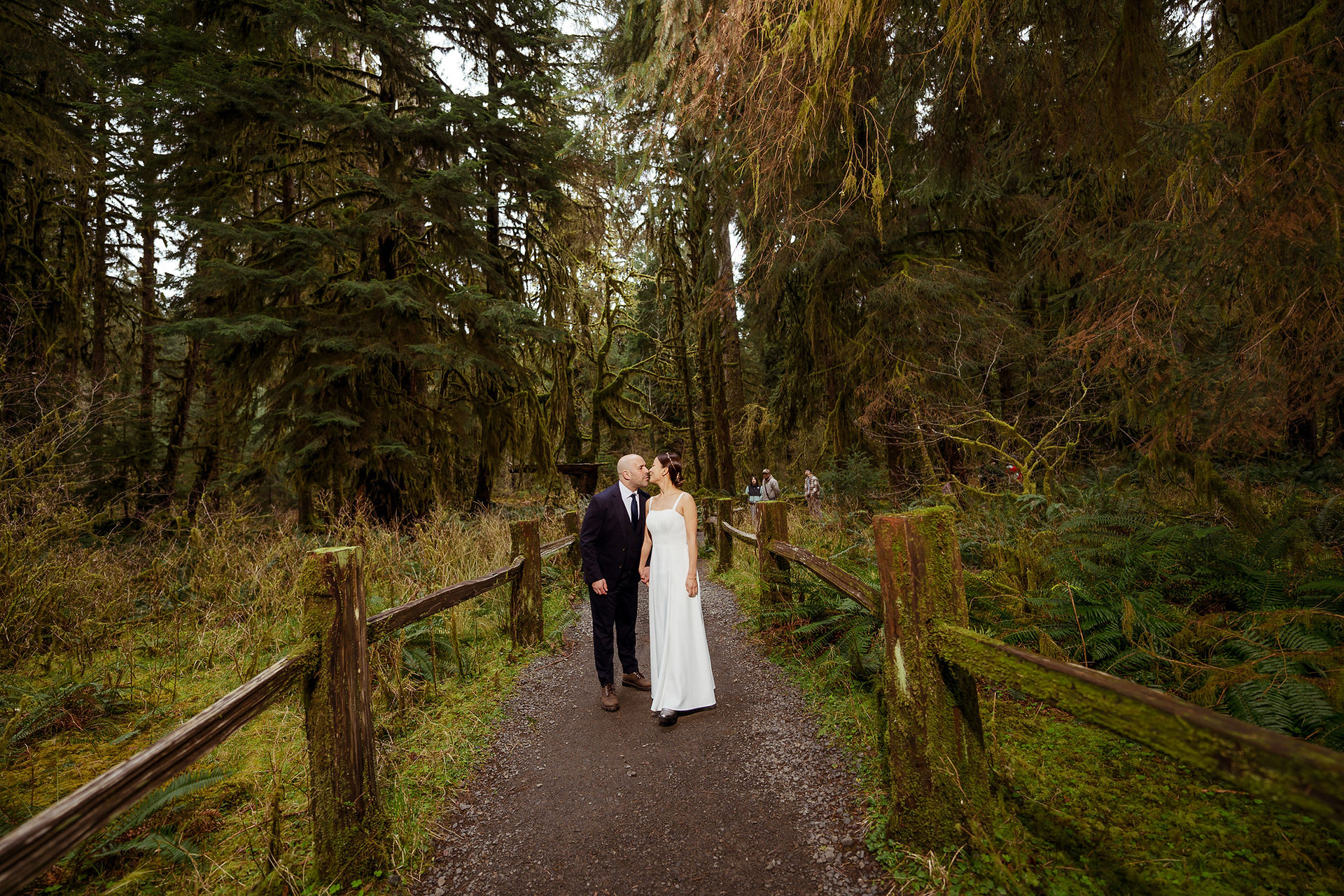 Couple on an Olympic National Park elopement in Hoh Rain Forest