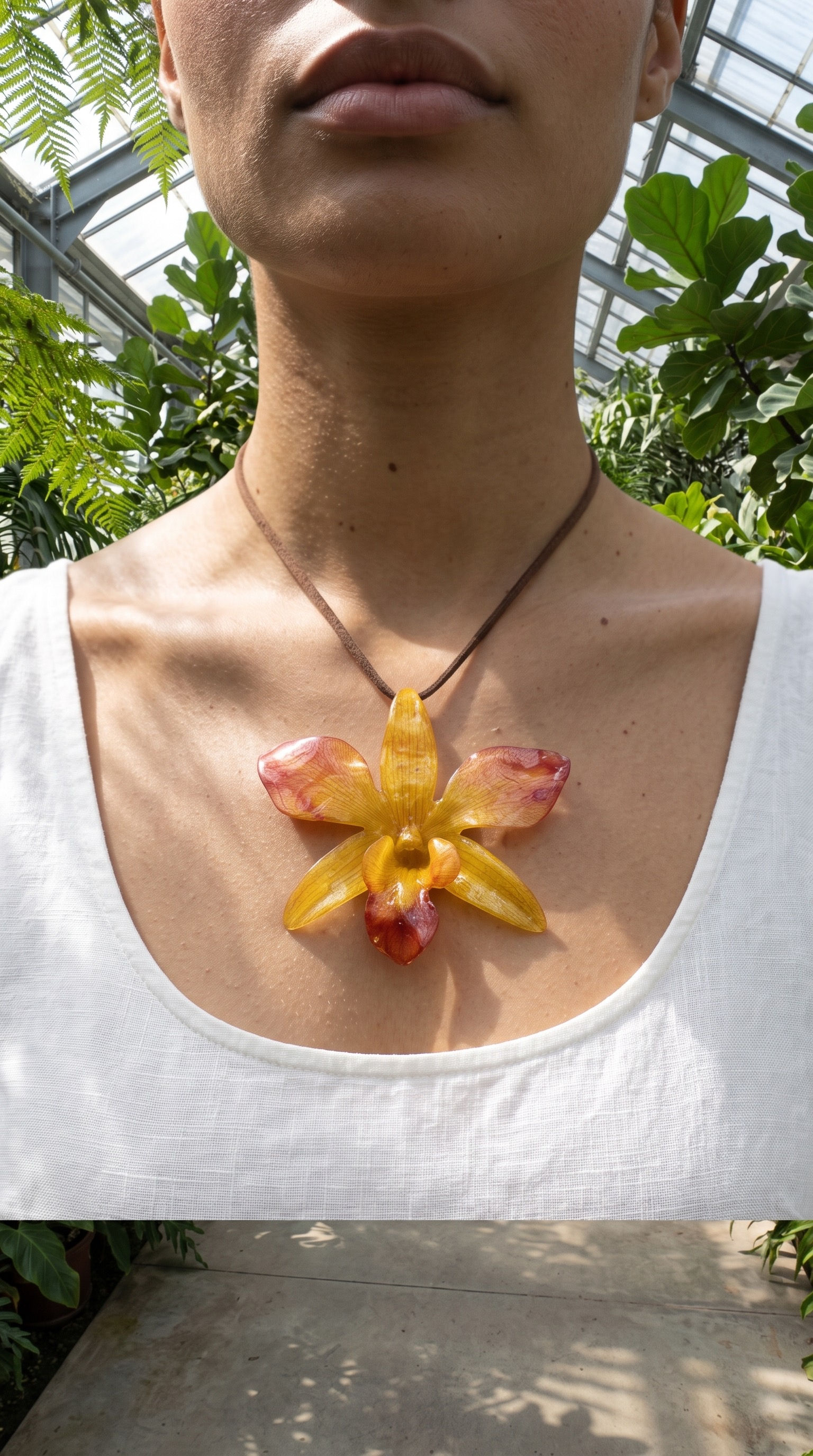 Yellow Orchid Dendrobium Real Flower Necklace